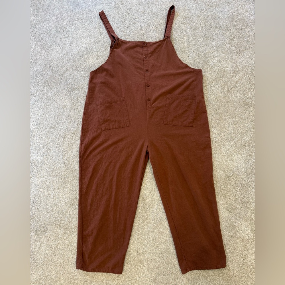 Zanzea 5XL Rust Cotton Jumpsuit Overalls Adjustable Straps Wide Leg Pockets
